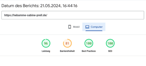 Die Grafik zeigt die sehr guten Leistungsdaten der Website von Hebamme Sabine Prell.
